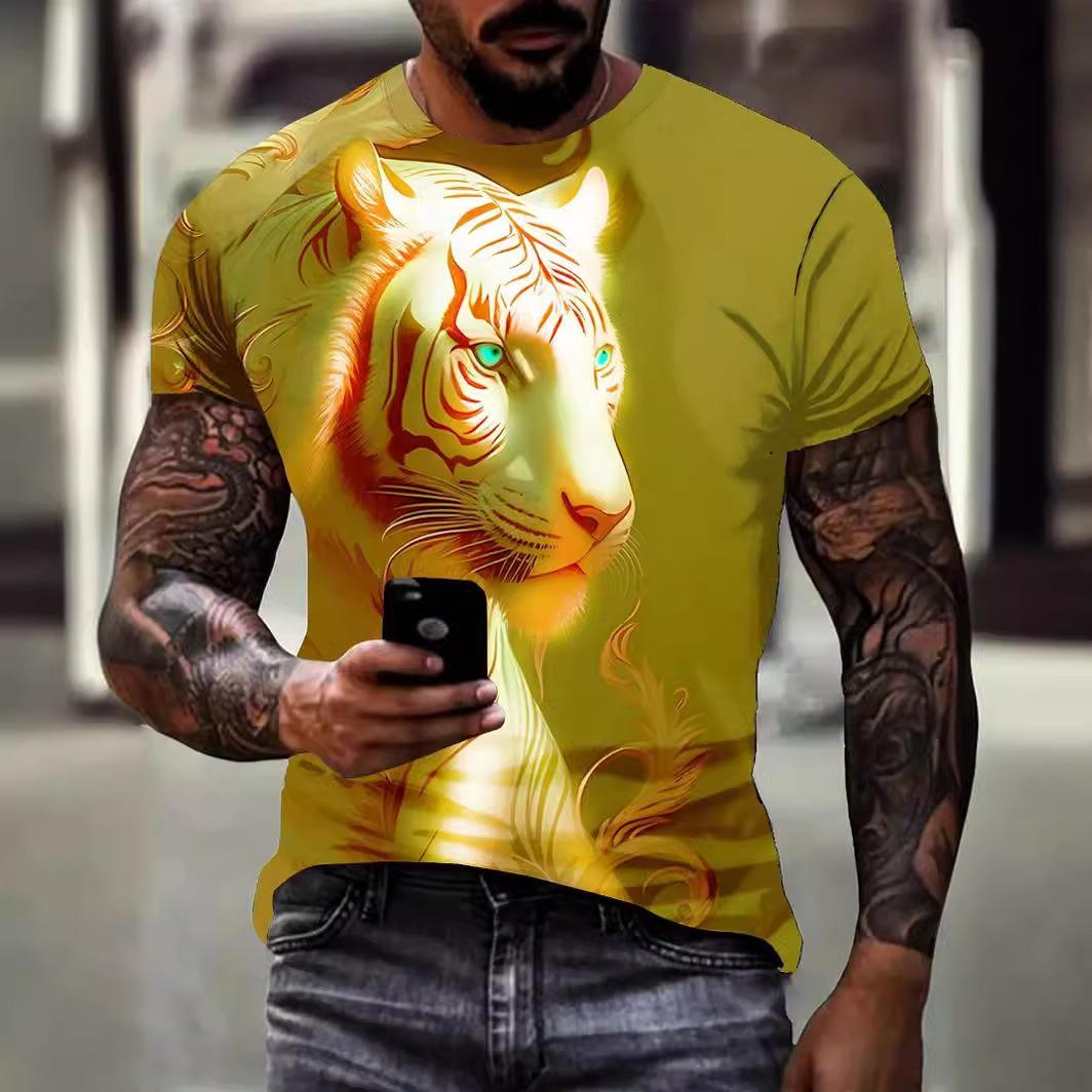 

Летний топ с круглым вырезом и 3D-принтом с тигром, модная повседневная мужская футболка с коротким рукавом 6XL