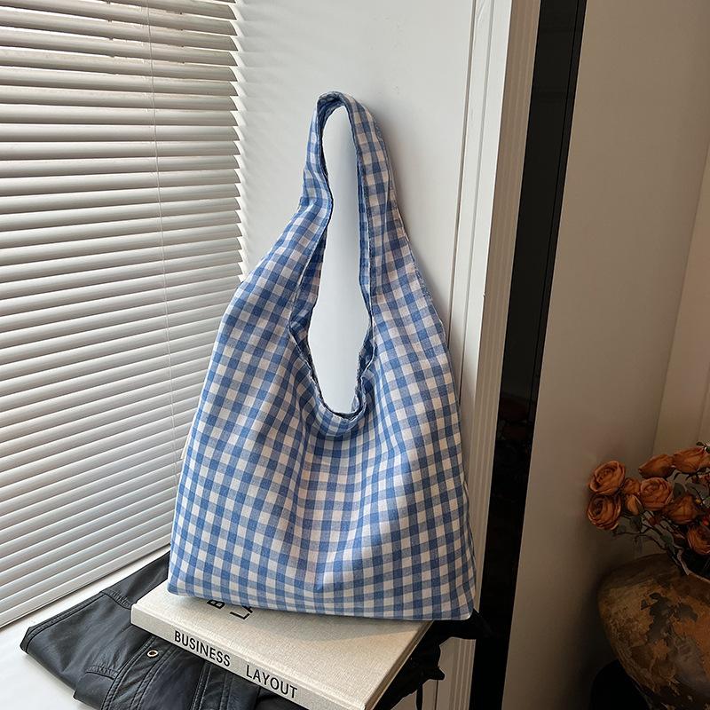 Korean Vintage Plaid Underarm Bags Lightweight Large Capacity Single Shoulder Bag Students Commute Women's Handbag Female
