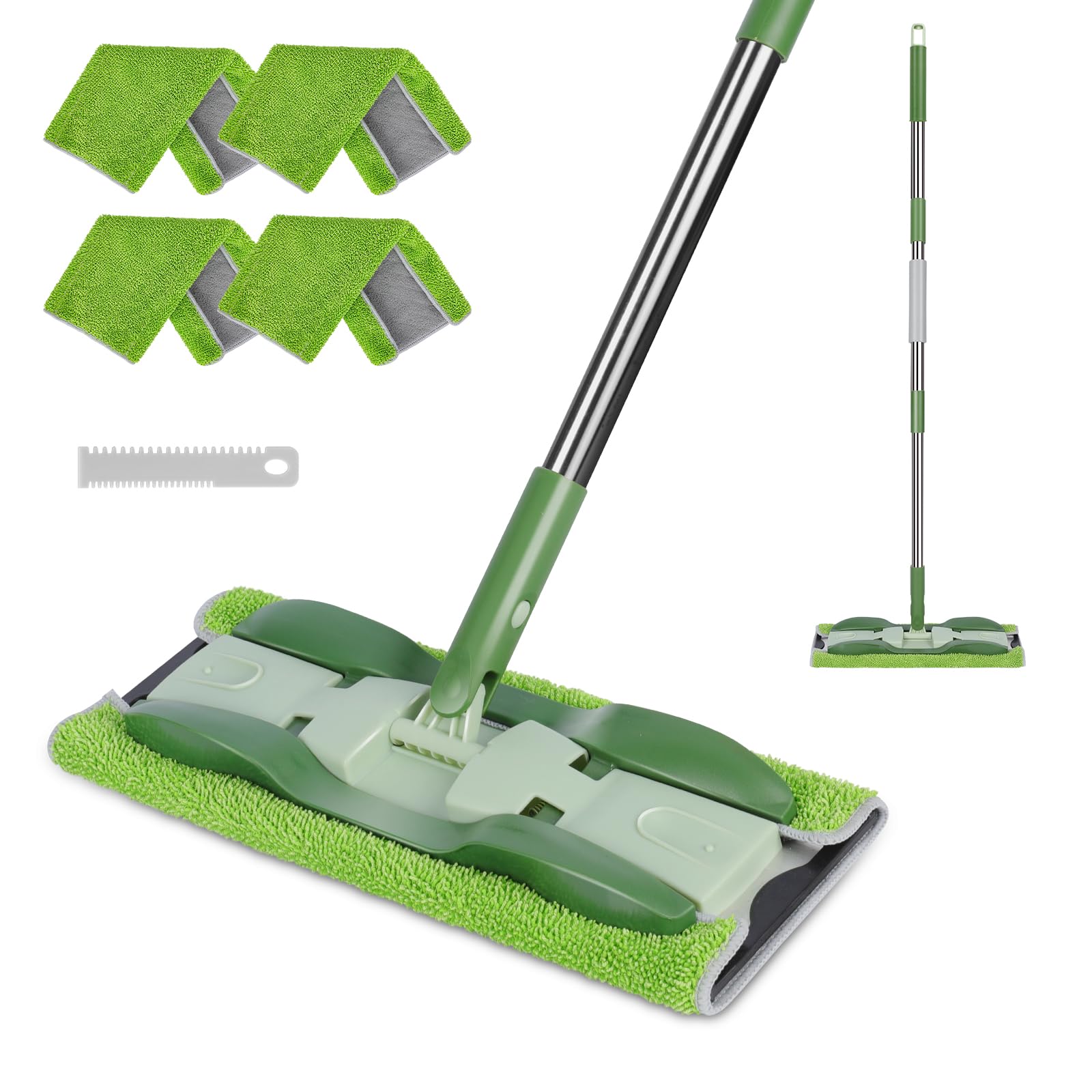 

Masthome Швабра для влажной уборки пола. В комплекте 4 сменные насадки. Легкая в использовании. Вращение на 360 градусов. Влажная и сухая уборка. Без чистки. Плоская швабра для уборки пола для дома и коммерческого использования. зелёный