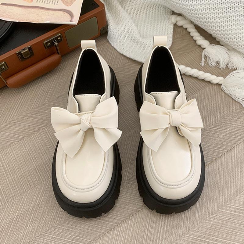 

Маленькие кожаные туфли в британском стиле, женские, новые, весна-осень, с бантом, под юбку, на платформе, маффин, ретро, повседневные, одинарные туфли 39 бежевый