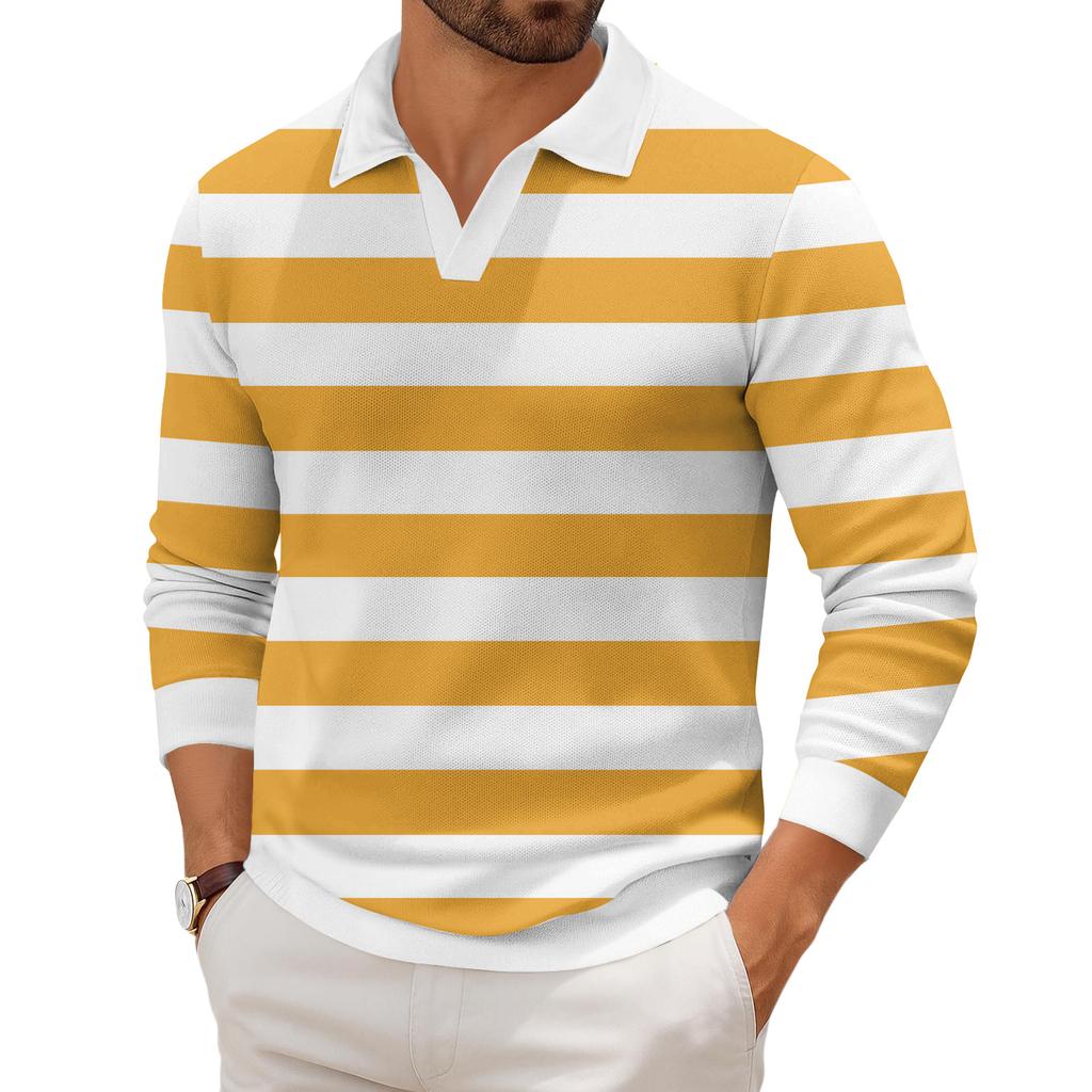 Pánské ležérní módní tištěné klopové pletené spodní tričko s dlouhým rukávem