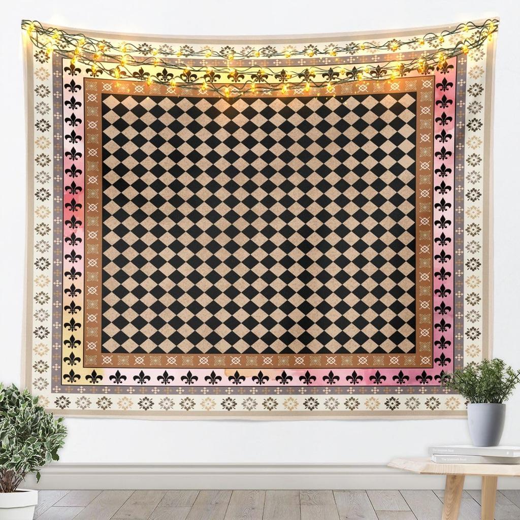 Modern Geometric Tapestry Brown Patchwork Texture Retro Wall Art for Living Room Bedroom Modern Art Wall Hanging Blanket Luxury