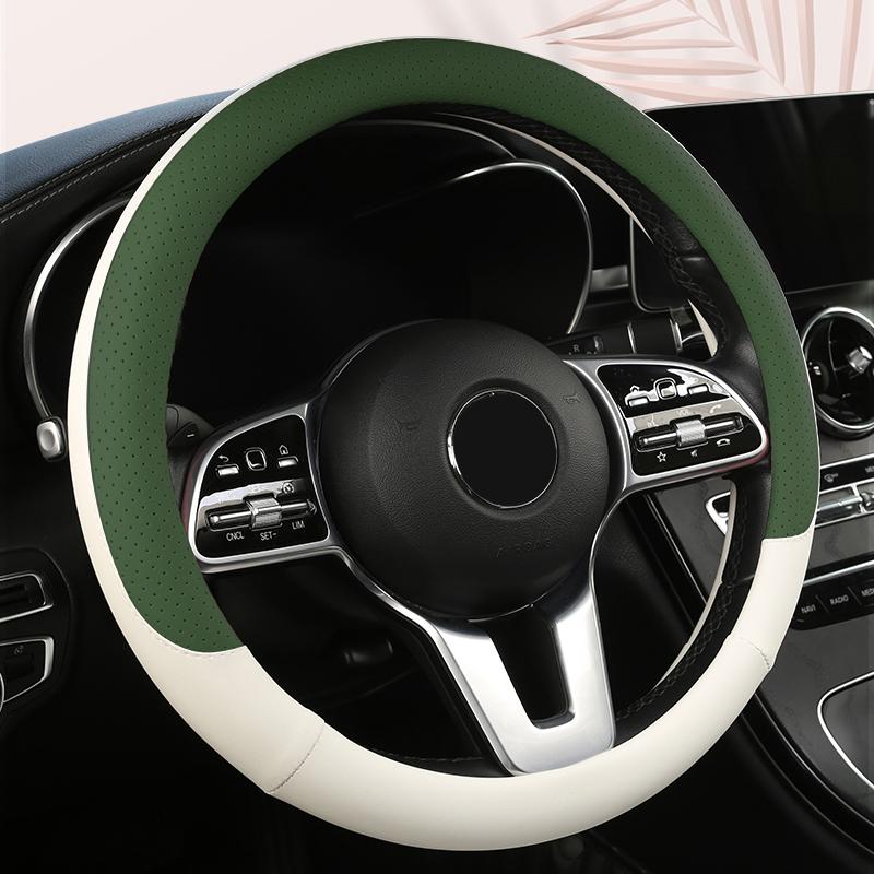 Funda de Volante de Cuero Antideslizante para Coche Cubierta Protectora Universal para Volante de Coche Estilo de Moda Forma O D 38 cm
