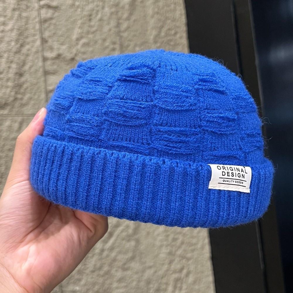 Thick Knitted Beanie Cap Solid Color Cuff Trawler Hat Retro Docker Cap