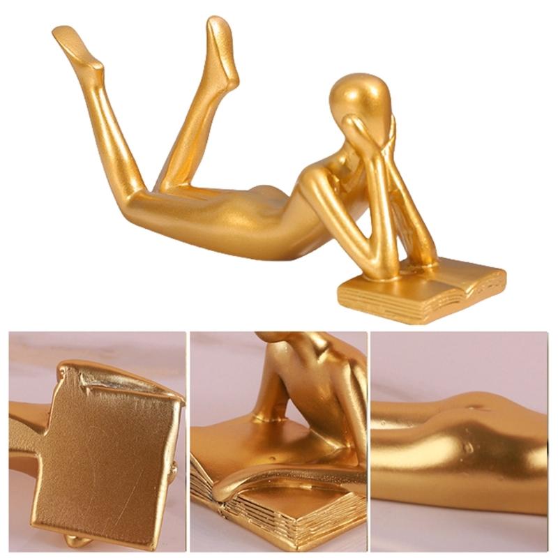 Small Gold Decoration Fun Paperweight, Reading Women Statue for Home Office Bookshelf Living Room Desk Decoration