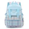 New schoolbag for primary school students, plaid load-reducing ridge backpack, anti-splashing water and wear-resistant canvas backpack, fashionable.