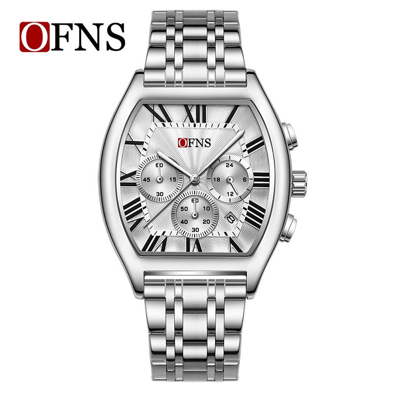 European Wine Barrel Style Men's Waterproof Roman Numeral Chronograph Quartz Watch with Calendar