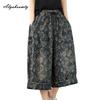 New Plus Size Loose Casual Fashion Jacquard Soft Denim Capri Pants, Summer Versatile Wide Leg Cropped Jeans Trousers