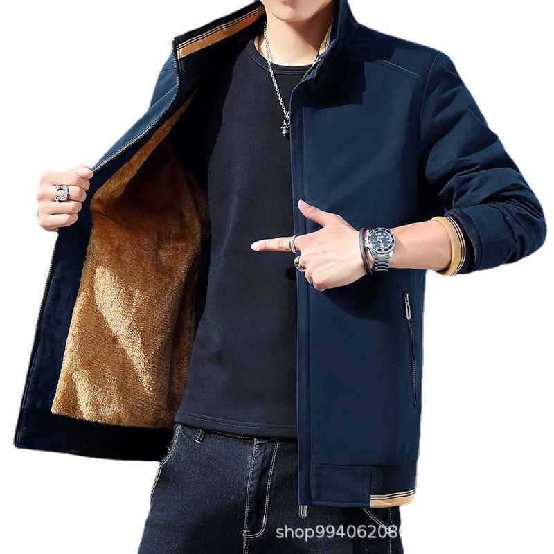 Men's Fleece Lined Winter Jacket - Thick, Pure Cotton, Plus Size, Casual Stand-Up Collar