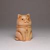 Wooden Carved Lucky Cat Figurine,Miniature Cute Cartoon Chubby Cat Pet Statue Souvenirs,2.2" Office Home Decor Holiday Gifts