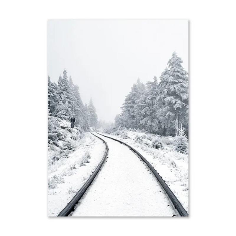 Christmas Deer Snowscape Canvas Poster Art Prints Hazelnut Wood Wall Paintings Christmas Wall Posters Living Room Decor Gift