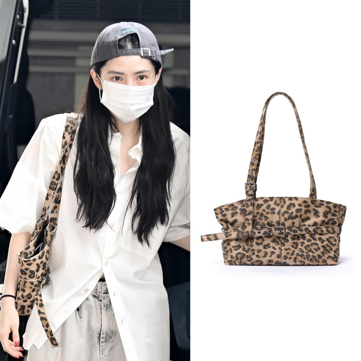 Schoolbag Women's Korean Niche Brand Samo Bag Street Straps Leopard Print Shoulder Bag Handbag