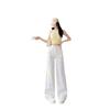 Autumn/Winter High Waist White Polka Dot Wide-Leg Jeans for Women, Slimming and Floor-Length.