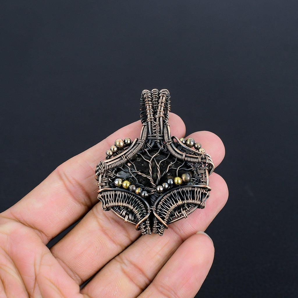 Shungite Pendant, 999 Copper Wire Wrapped Gemstone Jewelry, Handmade Pendant, For Thanksgiving