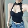 Sleeveless Lace Camisole Hanging Neck Ice Silk Crop Tops Halter Fashion Lace Corset Party