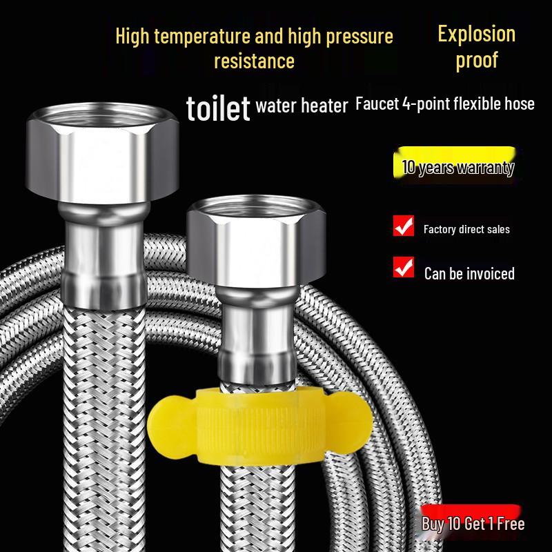 Geflochtener Schlauch aus Edelstahl 304 - Doppelanschluss, Hochdruck, Warm- & Kaltwasseranschluss für Toiletten & Warmwasserbereiter