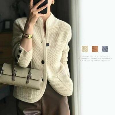 Cardigan in Maglia Retro Cinese con Collo alla Coreana 2024 – Giacca Maglione Autunno/Inverno Ampia