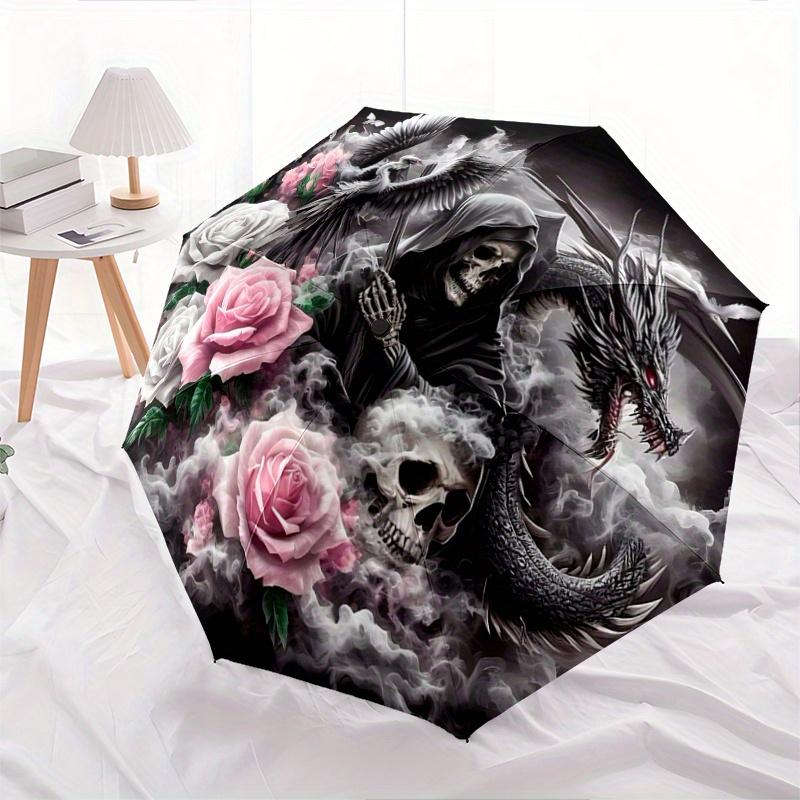 

1pc Death Roses Pattern Umbrella, Fashionable, Personalized, High-Value Folding Umbrella, a Must-Have for Summer, 8-Rib Durable Iron Frame, Tri-F