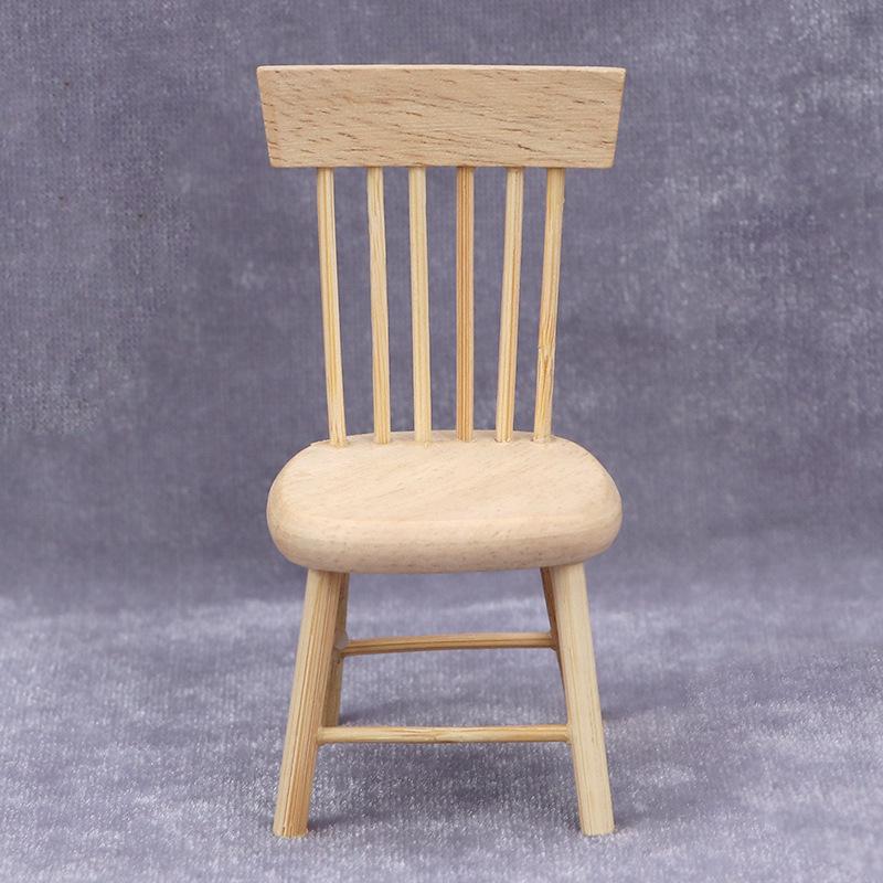 1:12 Miniature Solid Wood Chair for Dollhouse Restaurant or Study Scene