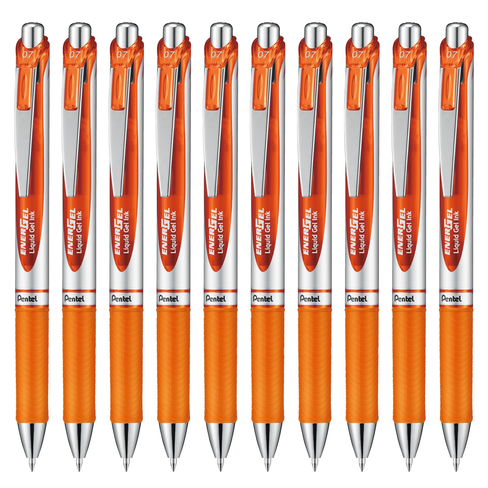 

Pentel Energel Gel Ink Ballpoint Knock Silver 10 Pens Pen, Type, 0.7mm, Barrel, BL77-F, Orange, помаранчевий