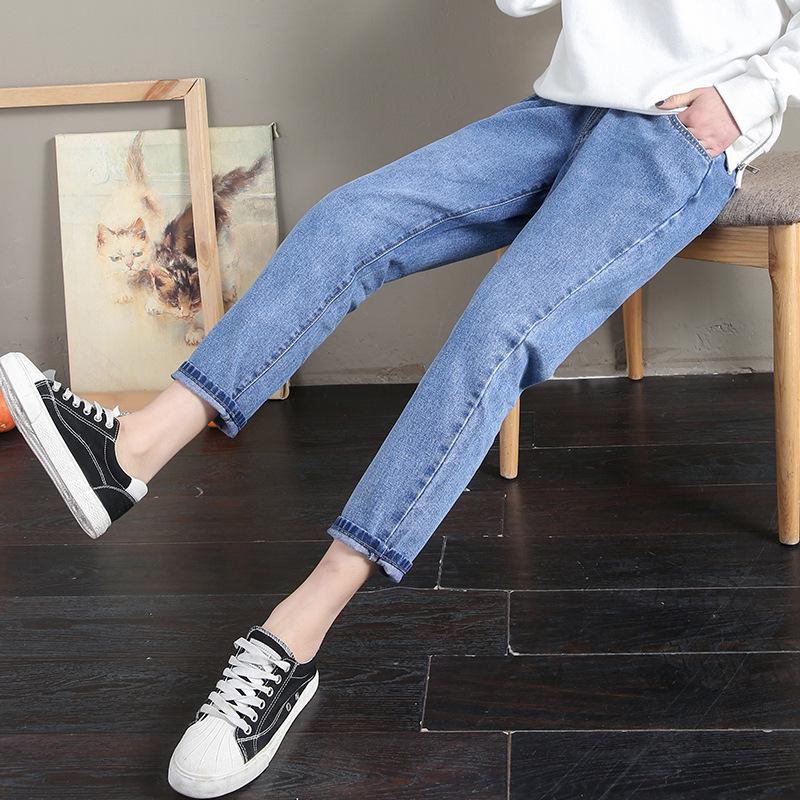 Maternity Stretch Straight-Leg Jeans: Loose Fit, Plus Size, Spring/Autumn Style