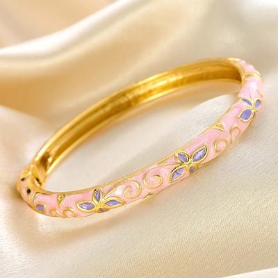 Traditional Vintage Cloisonne Bangle Chinese Vintage Hollow Out Flower Bangle Ethnic Classic Women's Hand Bracelet Girls