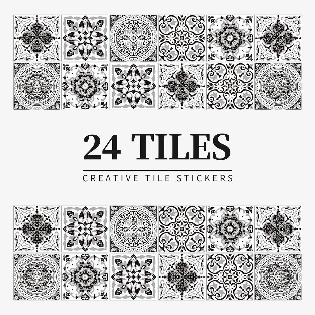 24Pcs Gray Moroccan Wall Sticker Art Water-Repellent Vinyl Peel And Stick Tile Sticker Home Decor Kitchen Bathroom