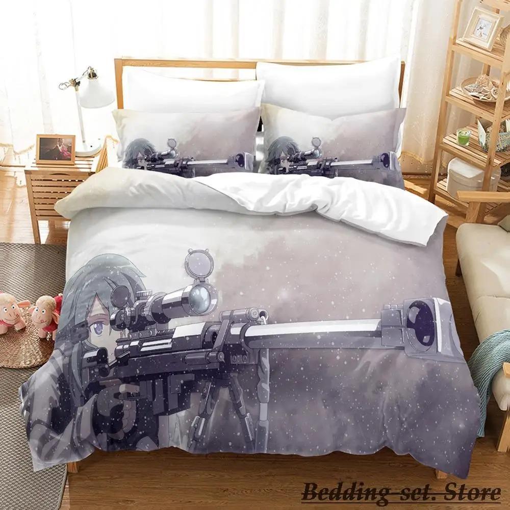 Sword Art Online II Bedding Set Cartoon Anime Three-piece Set Adult Kid Bedroom Duvetcover Sets 3D Kawaii Roupas De Cama