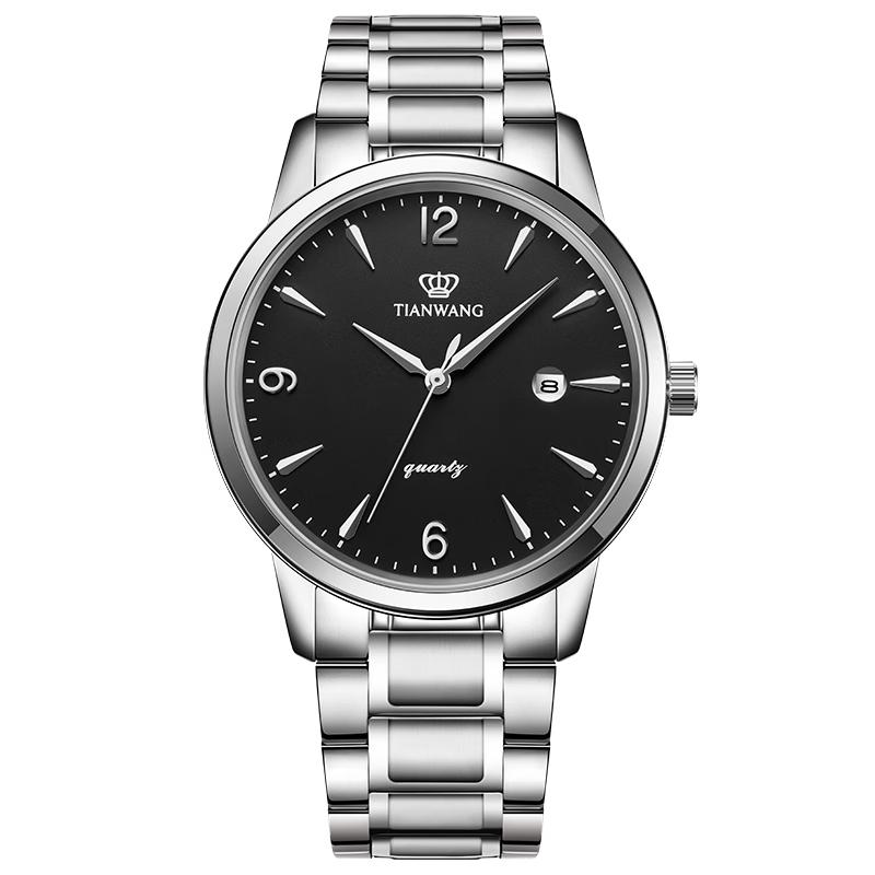 TIAN WANG Men s Canghai Series Black Dial Stainless Steel Quartz Watch