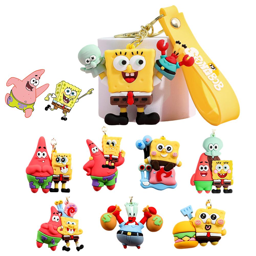 SpongeBob SquarePants Character Keychain Set - SpongeBob, Patrick, Squidward PVC Figures & Metal Rings, Bag Charm Christmas Gift