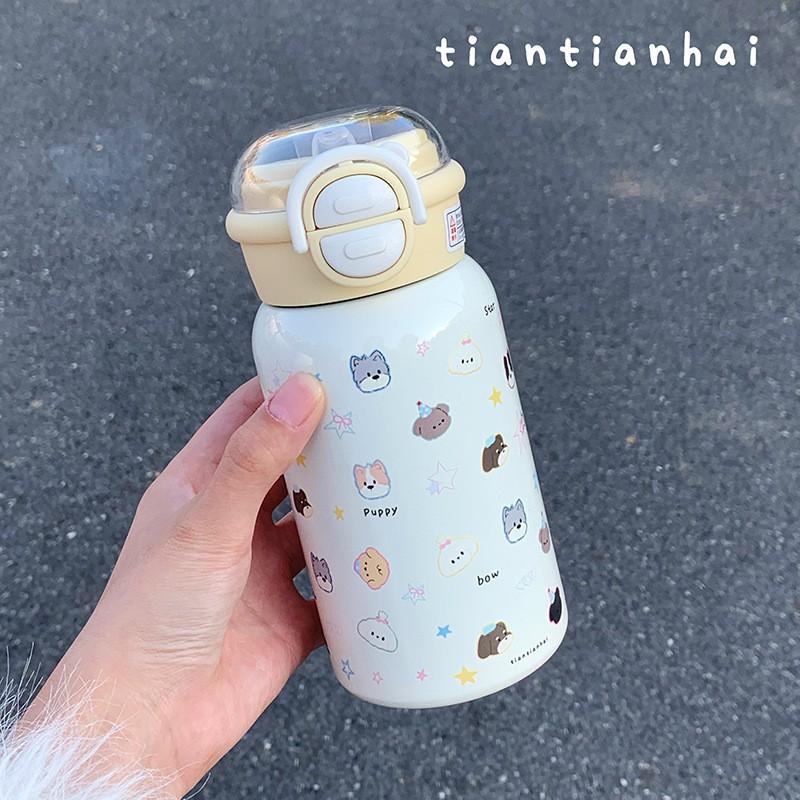 Kids Stainless Steel Water Bottle 500ml Double Drink Straw Cup 316 Insulated Thermos Girls School Portable