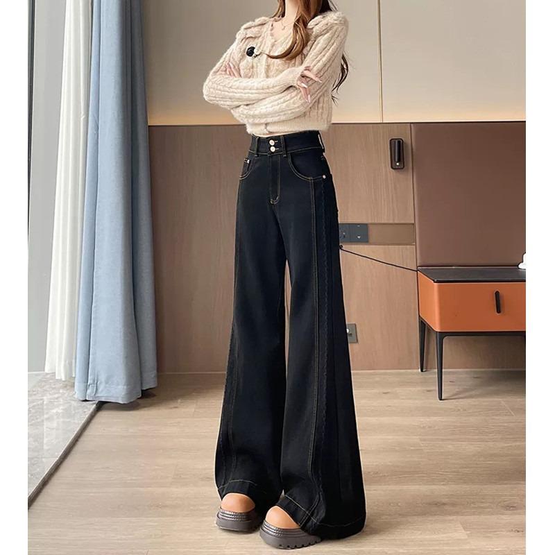 Non-stick leg flared jeans women's velvet autumn and winter, new loose-fitting slim-fitting and slightly mop pants