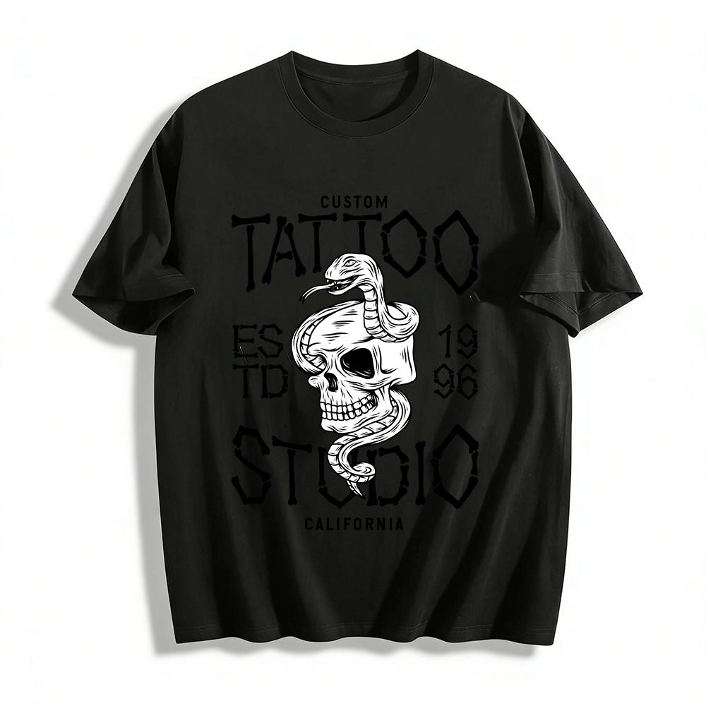 California Skull Snake Tattoo Studio Retro Graphic Casual Tee Pure cotton T-shirt XXS