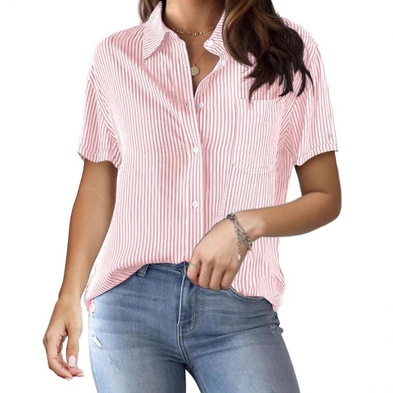 Dámské jarní a letní nové potištěné pruhované kardigany topy ležérní móda košile s krátkým rukávem