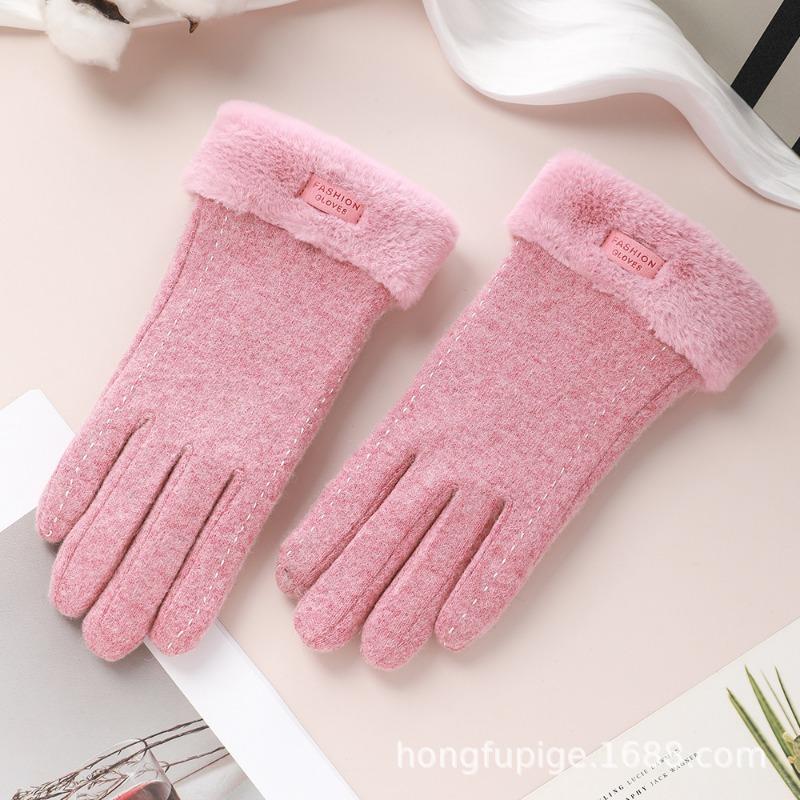 Warm gloves women's wool driving cold-proof piled thickened outdoor windproof riding winter gloves