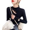 Pure collarbone top women's design semi-turtleneck long-sleeved knitted bottoming shirt women's solid color