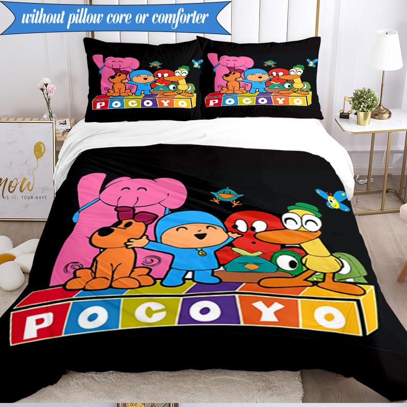 3-teiliges Pocoyo's Buntes Abenteuer Bettwäsche-Set 2D-Druck (Enthält 1 Bettbezug + 2 Kissenbezüge Ohne Füllung), Schlafzimmerdekoration, Ventilatorgeschenk