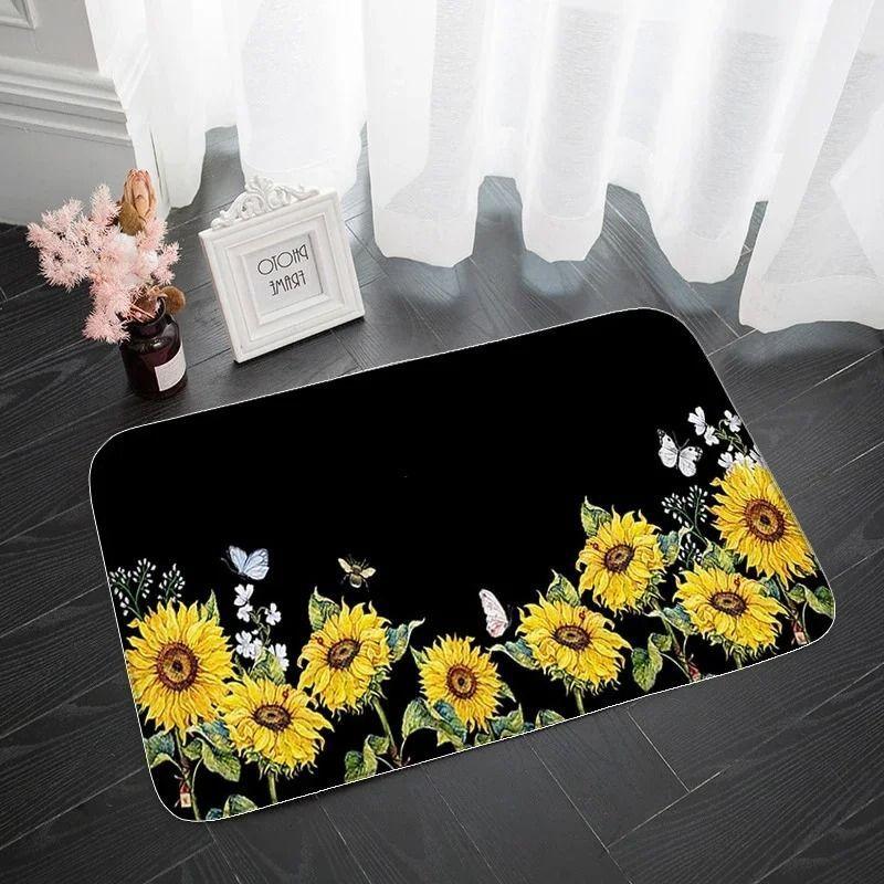 Kitchen Mat with Sunflower Pattern Hallway Non-slip Rug Suitable for Kitchen Living Room Porch Balcony Spring Home Decor Welcome