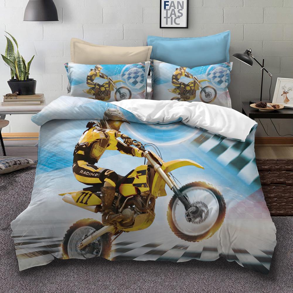 Printed Cool Motorcycle Bedding Set Mountain Bike Duvet Cover Set Pillowcases For Boy Super Soft Soft Comfortable Cover Bed RT85