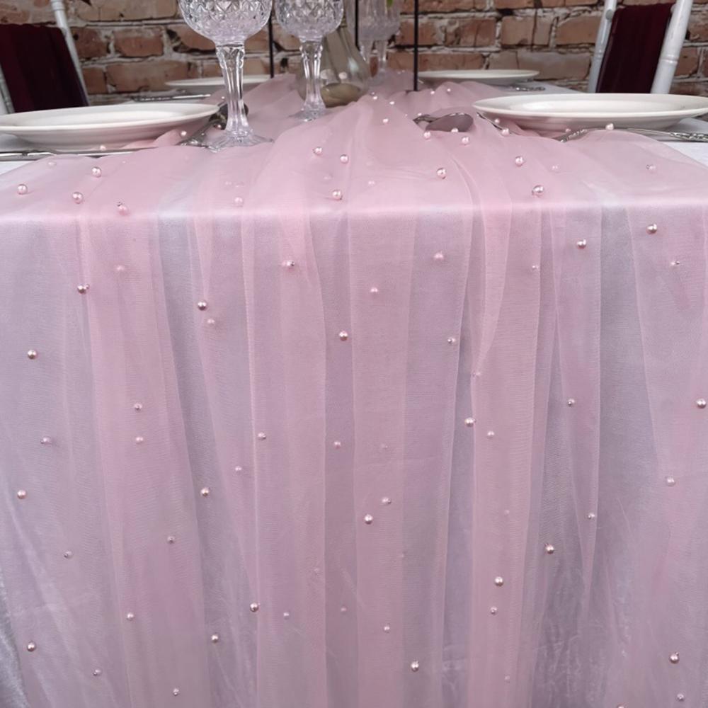 Față de masă perlată Material tul Față de masă din dantelă Plasă perlată cu mărgele Transparentă pentru Petrecere de logodnă Zi de naștere Arc de nuntă Decorare masă