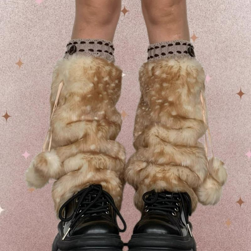 New Winter Faux Fur Plush Deer Leg Warmers Kawaii Furry Boots Socks Cover Punk High Boots Socks Performance Costume Leg Warmers