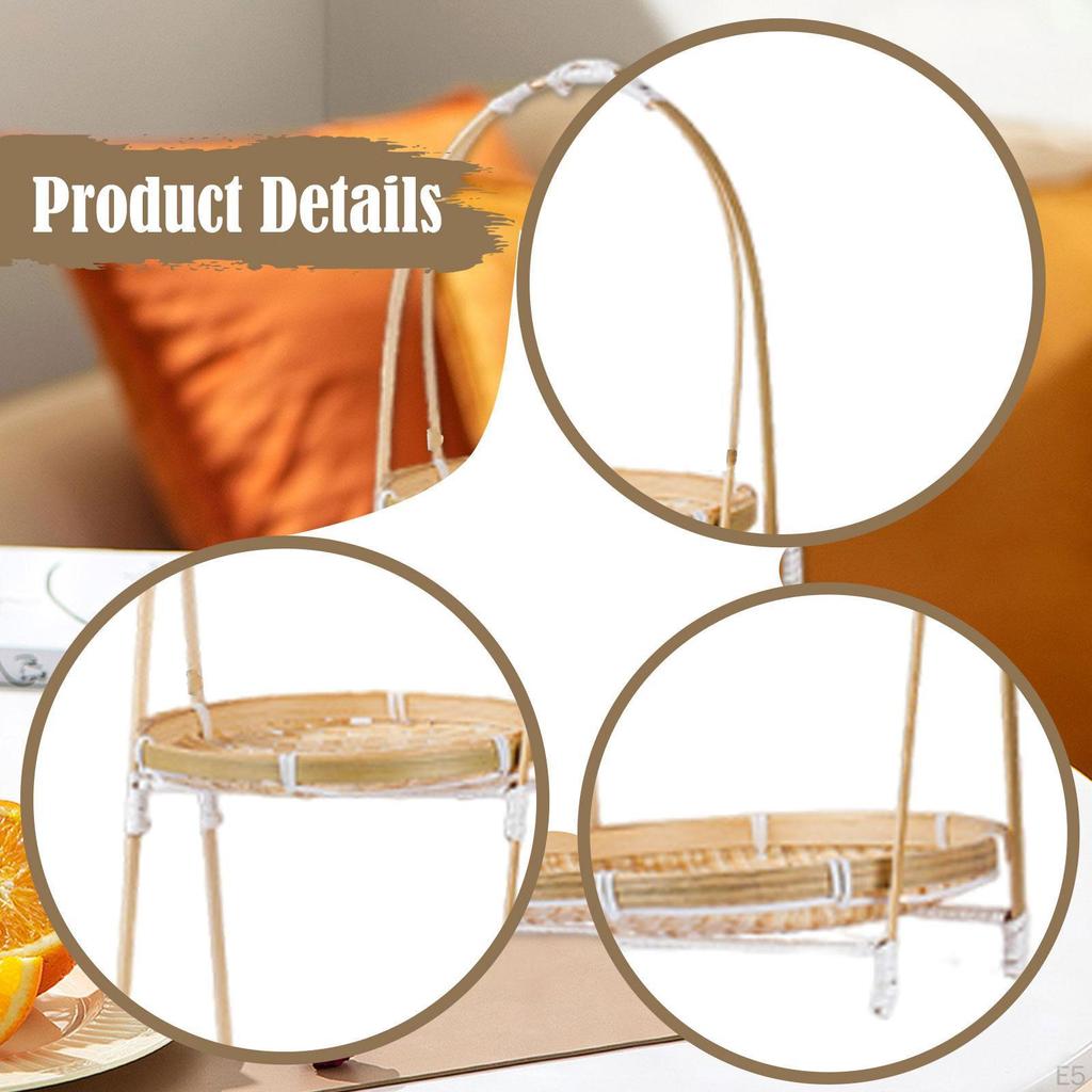 Woven Bamboo Snack Basket Food Display Serving Tray Multipurpose Organizer Portable with Handle