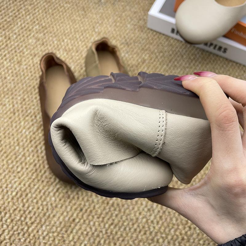 Women's Slip on Genuine Leather Loafers Spring Autumn Shallow Mouth Shoes Ladies Casual Breathable Comfort Round Toe Flat Shoes