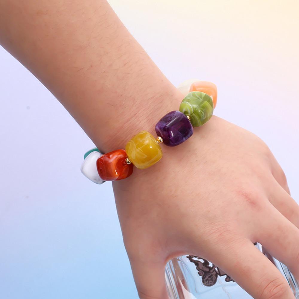 Stackable Beaded Bracelet Acrylic Handmade Bracelet Boho Square Beads Bracelet  for Women