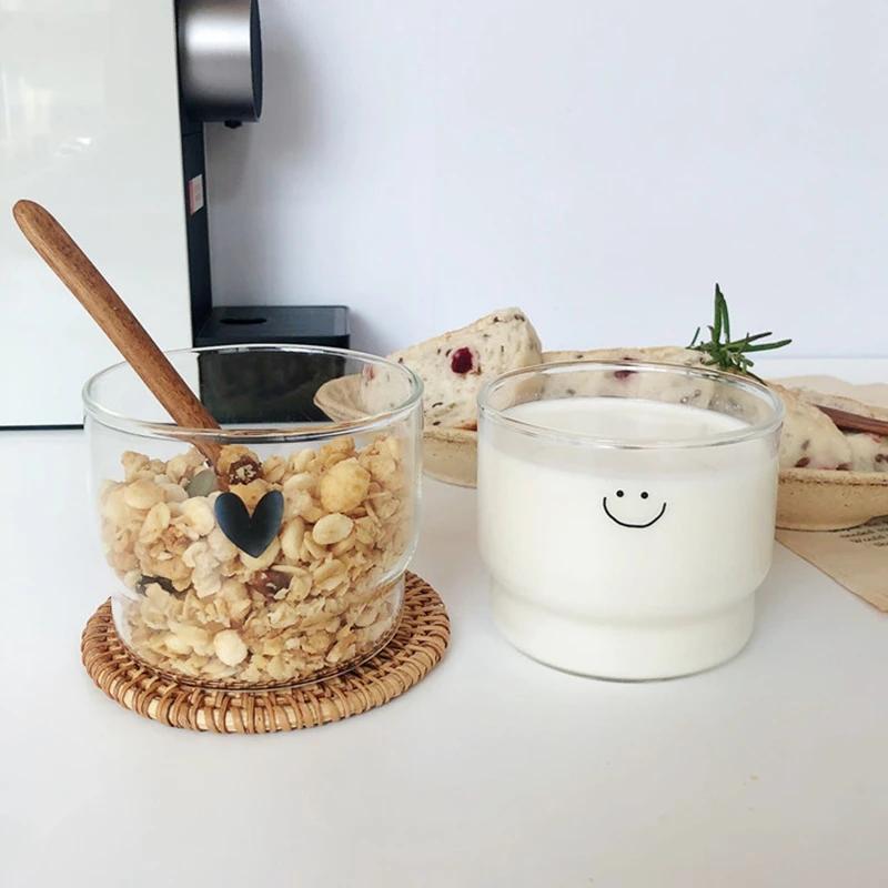 Korean Smile Glass Cup Cute Transparent Drinkware Stackable Transparent Bottle Breakfast Drinking Cups Coffee Utensil Couple Mug