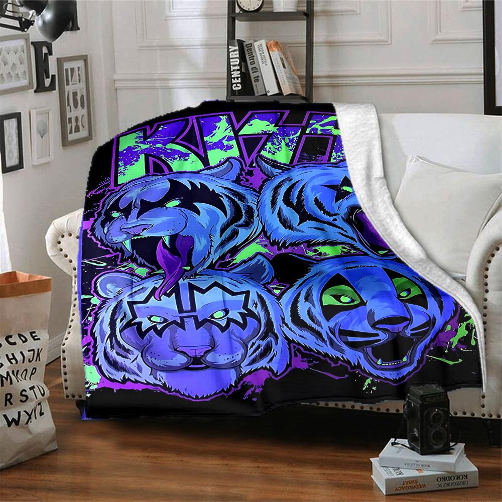 1PC KISS Band Blanket Soft Warm All Season Throw for Sofa, Bed, Car, Office Vibrant Colorful Design, Durable & Cozy Gift