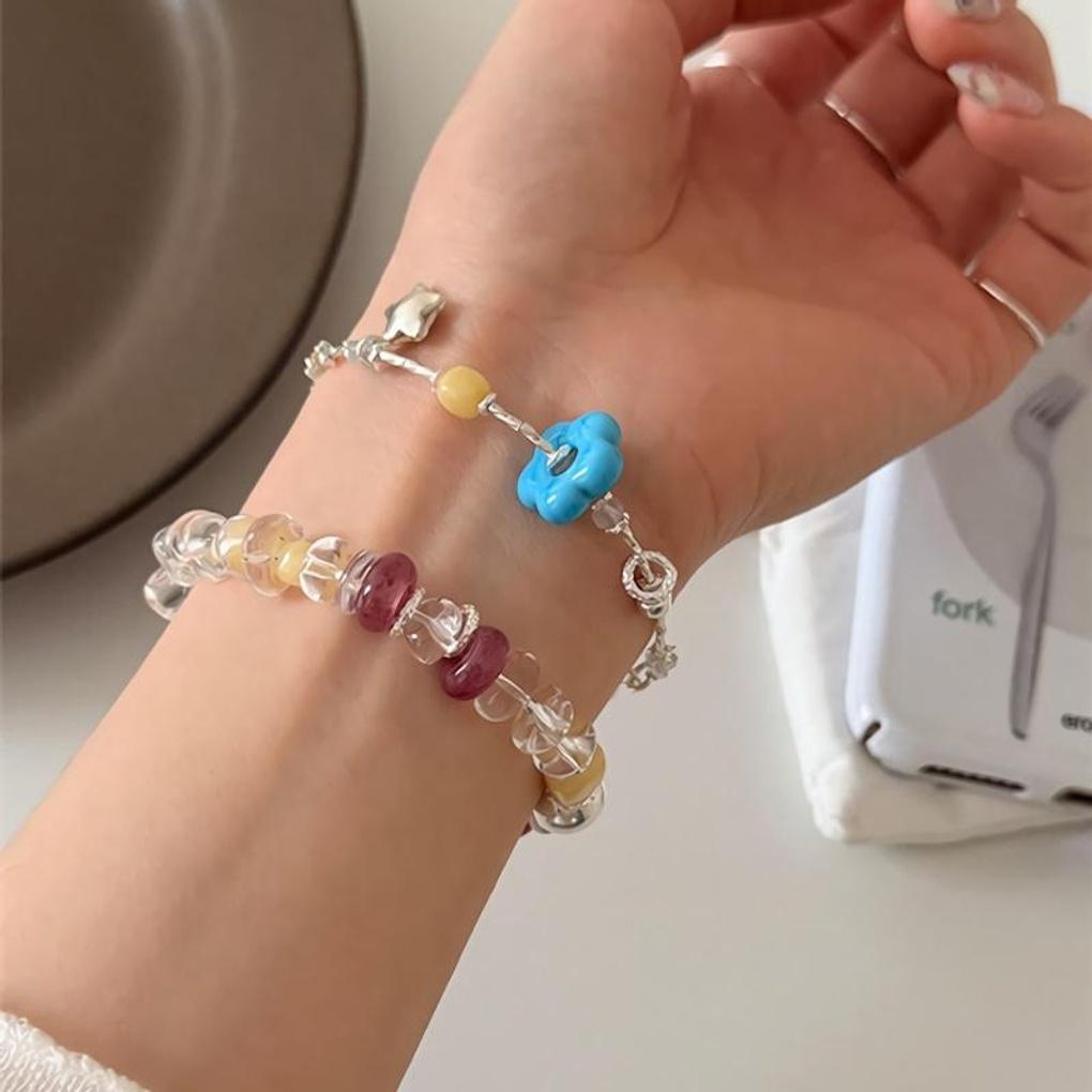 Women's Crystal Color Bead Star Flower Bracelet