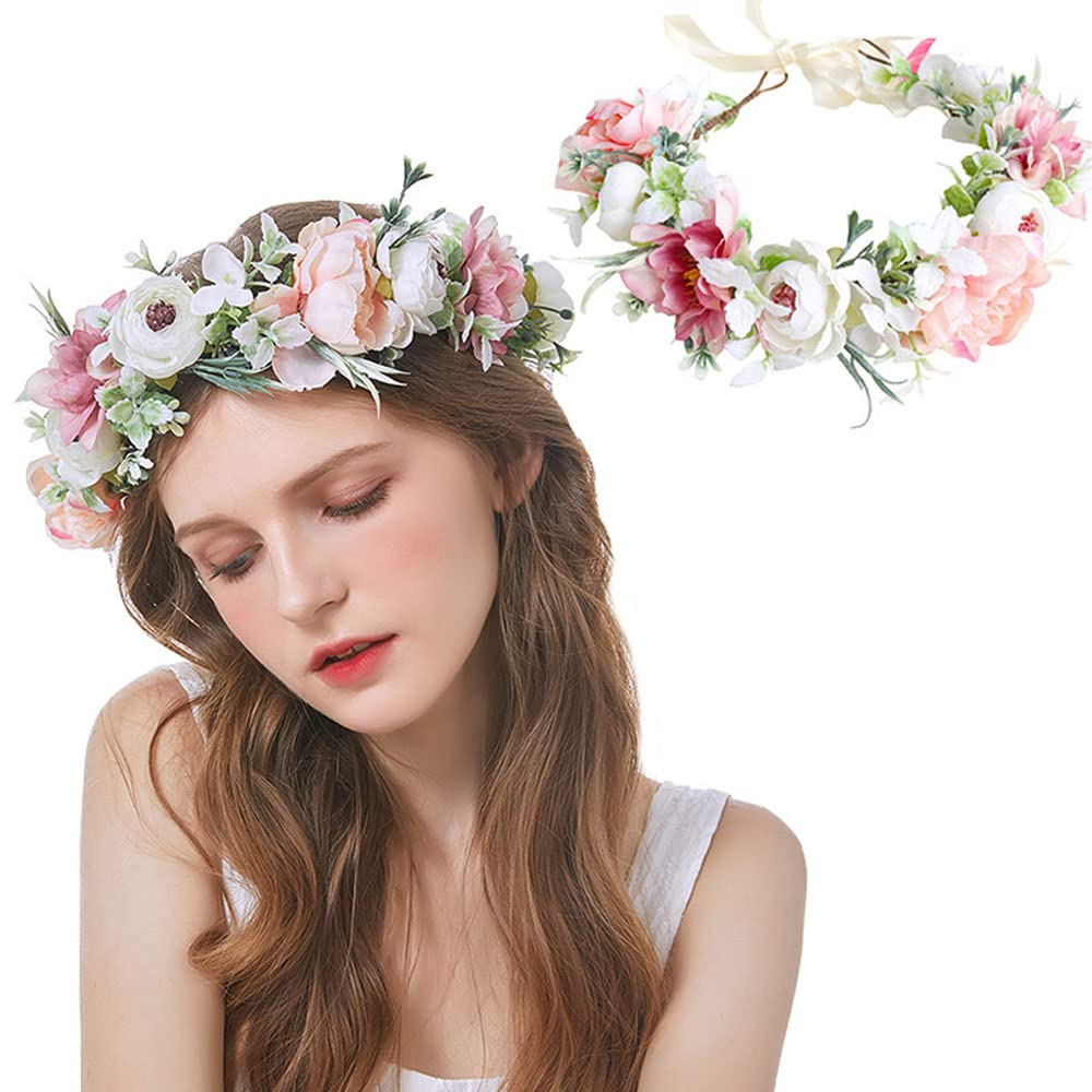 Samcos Blumenkranz Haarschmuck für Hochzeitsfrisur Perfekt für Einzug und Fotografie Schmuckstück, Haarreif, Stirnband, Krone, Mädchen,