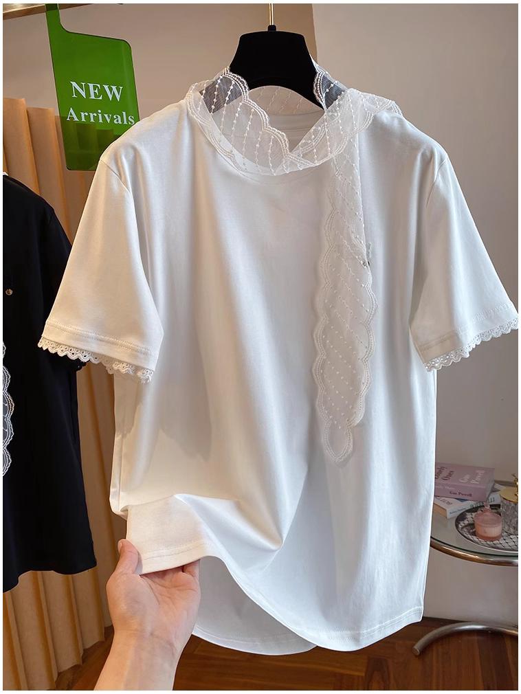 Korean Style Women's Cool Lace Ribbon Short-Sleeve T-Shirt - 2025 Summer Fashion