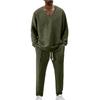 Men'S Stand Up Collar Button Casual Long Sleeved Shirt Long Pants Sports Suit